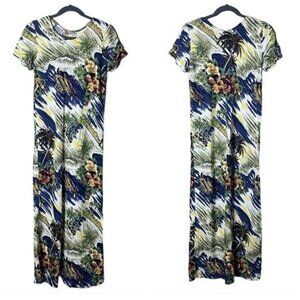 Vintage Hilo Hattie Maxi Dress XS Beachy Tropical Made in Hawaii Multicolor Long